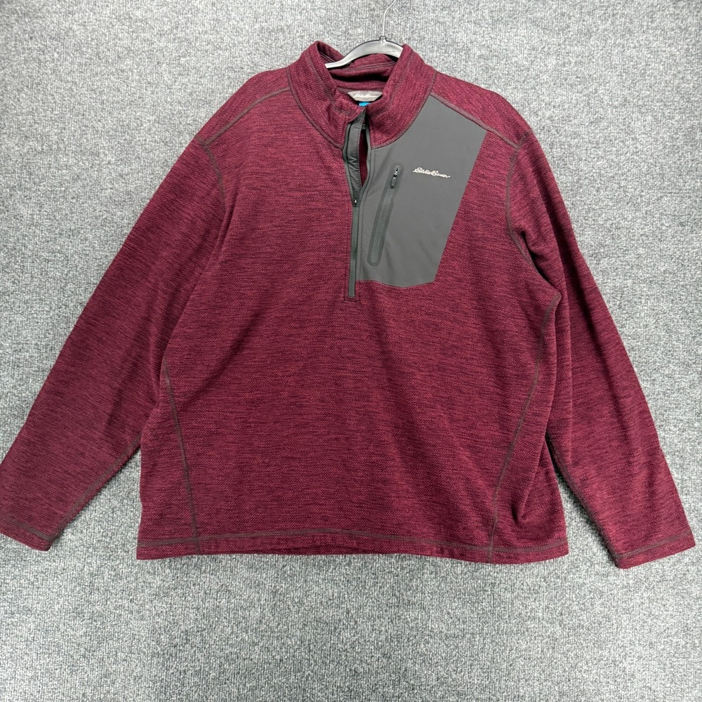 Eddie Bauer Sweater Mens 2XL First Ascent Maroon 1/4 Zip Pullover Outdoor Casual